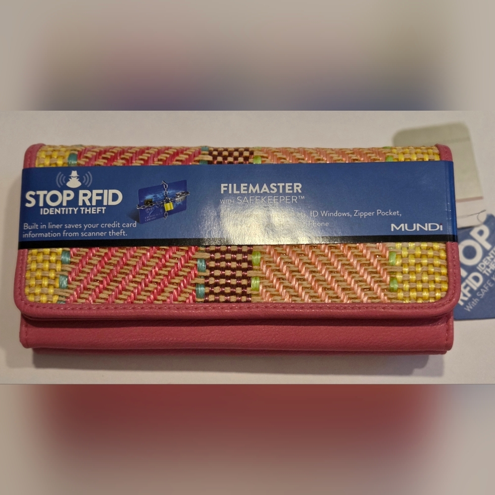 PINK WOVEN File Master Organizer Wallet RFID BLOCKING TECHNOLOGY MSRP $59